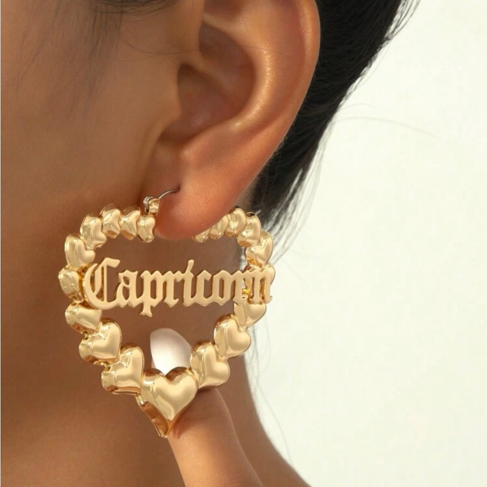 Pisces Zodiac Sign Hoop Earrings - Picture 2 of 2
